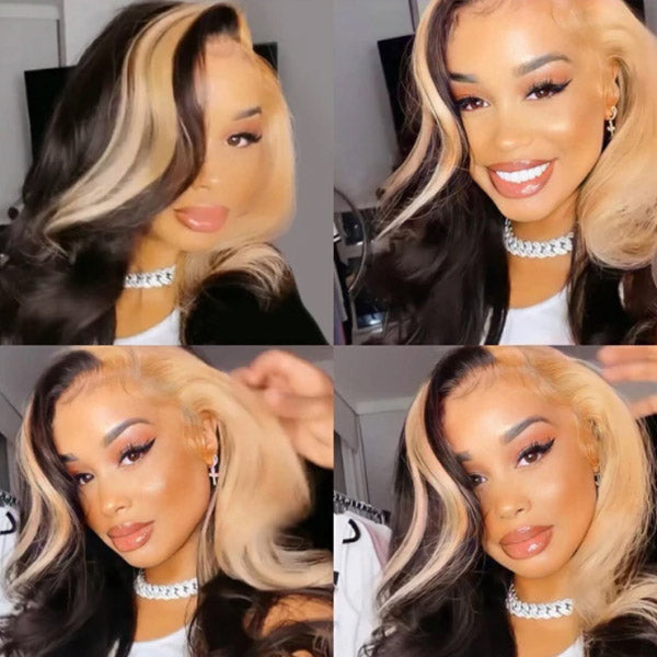 Highlight Black and Blonde Wigs 13x4 Lace Front Body Wave Human Hair Wig 30 Inch