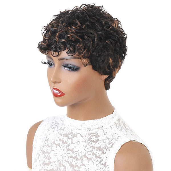 Short Curly Bob Wigs No Lace Wigs Ombre Color Human Hair Wigs