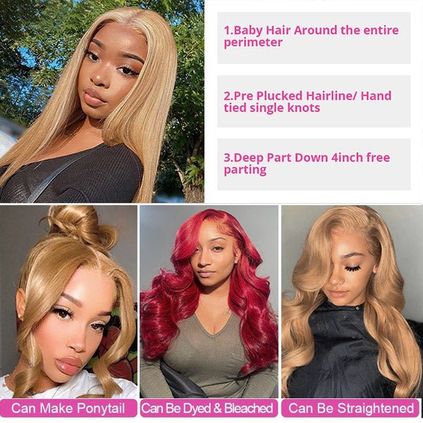 Straight Hair 13x6x1 Lace Frontal Wigs #27 Colored Honey Blonde HD Lace Wigs