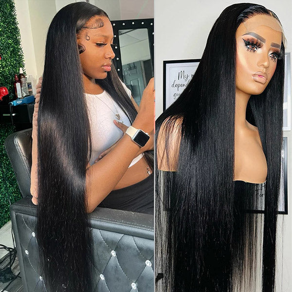 Long 40 Inch Lace Closure Straight Human Hair Wigs 4x4 HD Glueless Lace Wigs