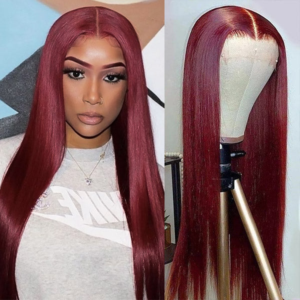 99J Lace Closure Wigs 4x4 Straight Hair Lace Front Wig HD Wigs 32 Inch
