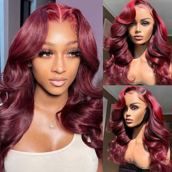 99J Burgundy Colored Wigs Body Wave Hair 13x6 HD Lace Front Wigs 30 Inch