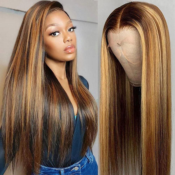 Honey Blonde Lace Front Human Hair Wig Ombre Straight Human Hair Wig 13x4 13x6 HD Lace Front Wigs