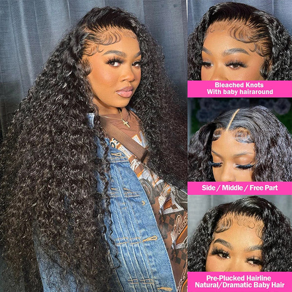 Curly Human Hair Full Lace Wig 150% Density HD Lace Wigs 13x4 Lace Front Kinky Curly Wigs