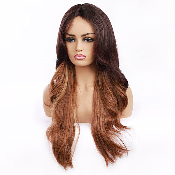Long Lace Front Wig Middle Part Synthetic T1B/Blonde Lace Front Wig