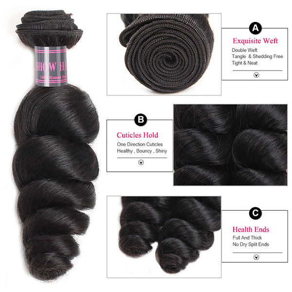 Ishow Indian Loose Wave Virgin Human Hair Extensions 4 Bundles With 4x4 Lace Closure