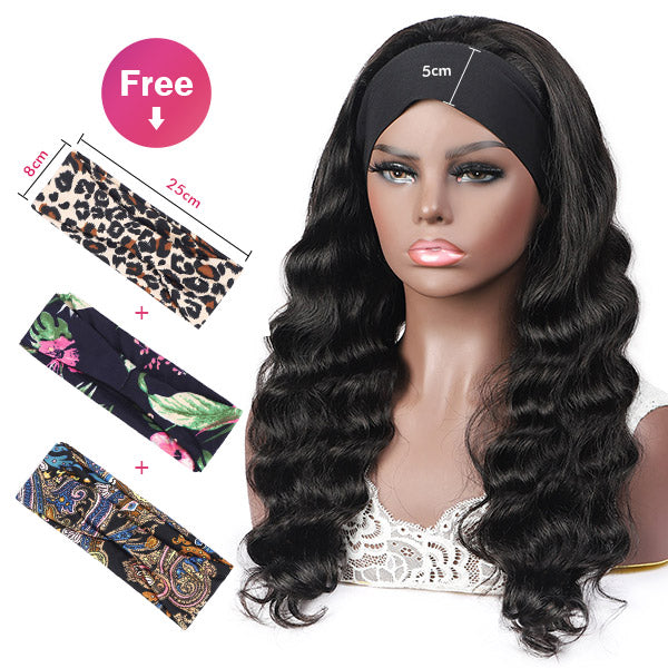 Loose Wave Human Hair Wigs With Headband Attached