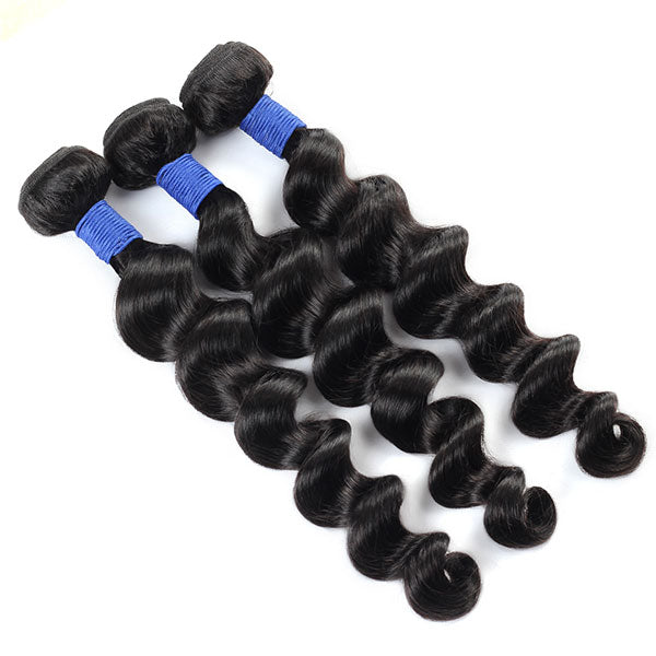 10A Brazilian Virgin Hair Loose Deep 3 Bundles With Lace Closure