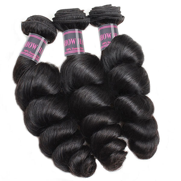Ishow Peruvian Loose Wave Virgin Human Hair 4 Bundles With Lace Closure