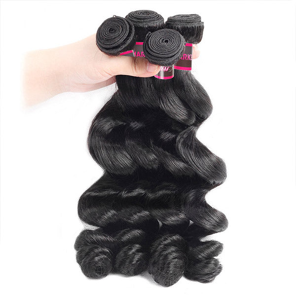 Hairsmarket Virgin Brazilian Loose Wave Human Hair 3 Bundles With 13*4 Lace Frontal Pre Plucked With Baby Hair