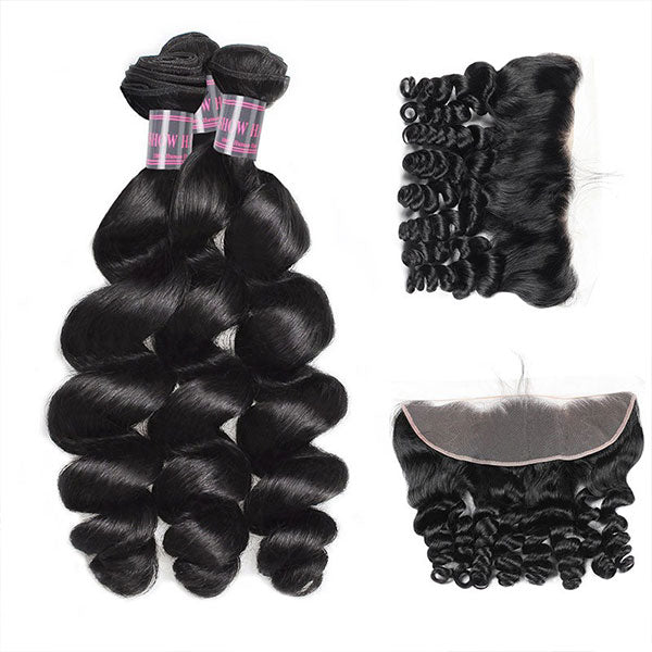 Ishow Malaysian Virgin Hair Loose Wave 3 Bundles With 13*4 Lace Frontal Human Hair Extensions