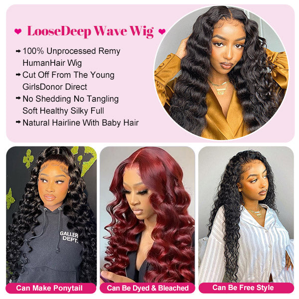 Loose Deep Wave Wigs 13x4 Lace Frontal Wigs Invisible HD Transparent Real Human Hair Wig