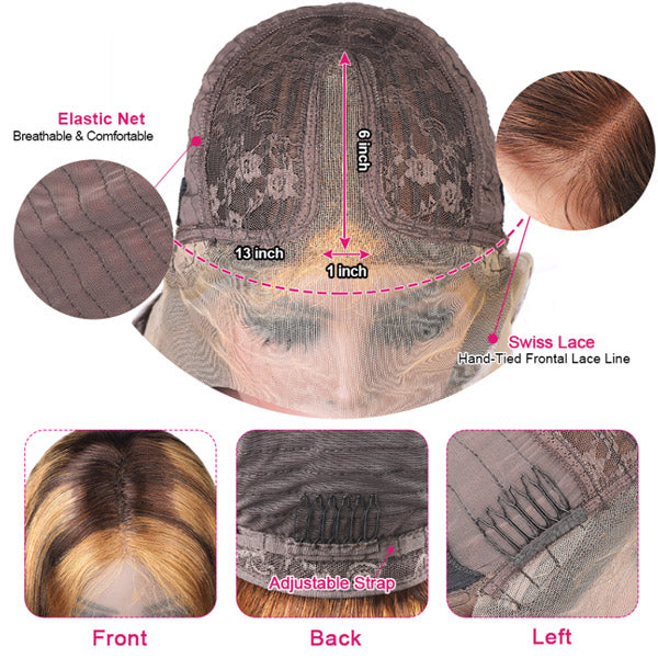 Honey Blonde P4/27 Highlight Loose Deep Lace Part Transparent Human Hair Wigs