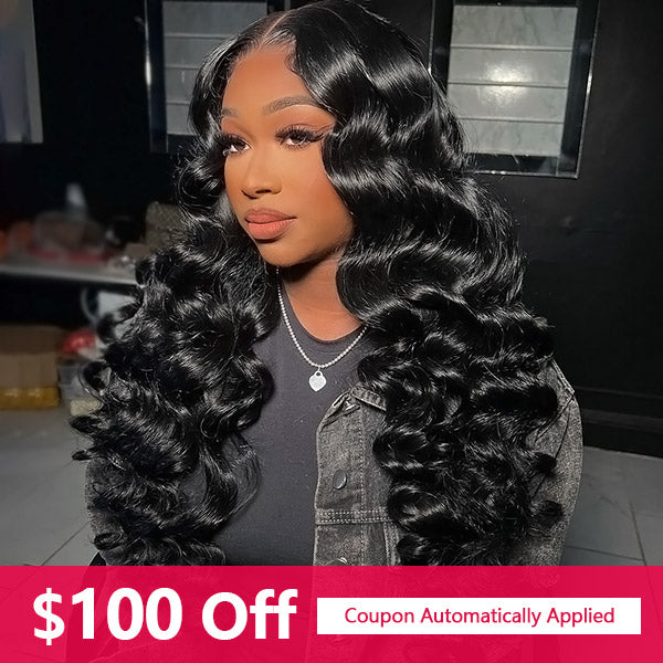 $100 Off 4x4 Loose Wave Human Hair Lace Front Wigs