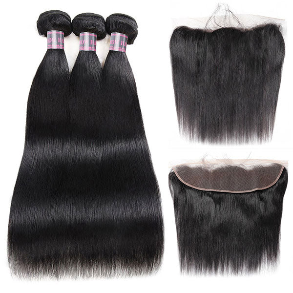 Ishow Brazilian Straight Hair 3 Bundles With Lace Frontal Closure Virgin Human Hair