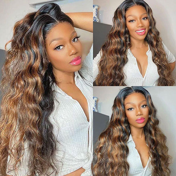 Highlight Ombre Loose Deep Wave 13*4 Lace front Human Hair Wigs