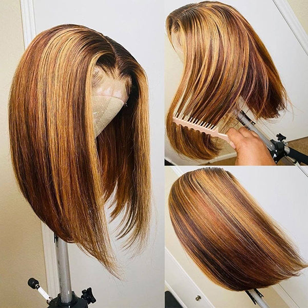Highlighted Bob Lace Wigs 13x4x1 T Part Bob Wig Straight Bob Hairstyles