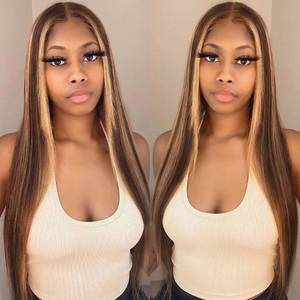 Highlight Lace Wigs HD Transparent Straight Balayage Hair Wigs 4X4 5x5 Lace Closure Wigs 180% Density