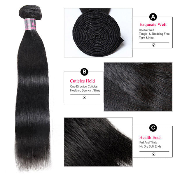 Ishow Virgin Straight Human Hair Weave 4 Bundles With Lace Frontal Malaysian Hair Weft