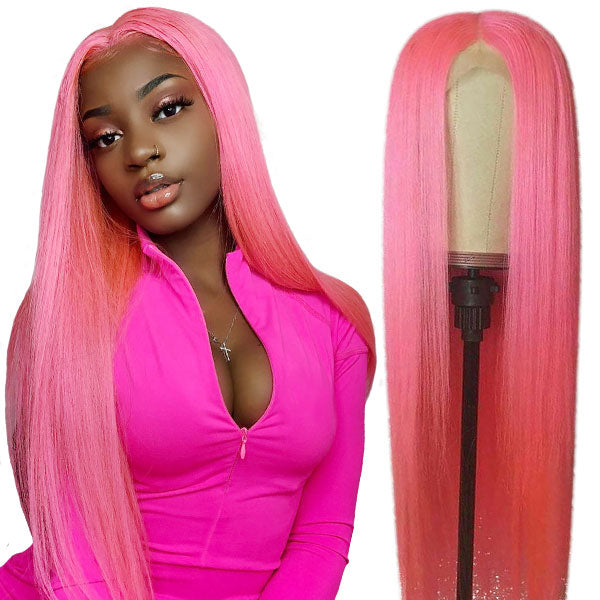 Pink Straight Lace Front Wigs 13X4 HD Human Hair Wigs Colored Wigs