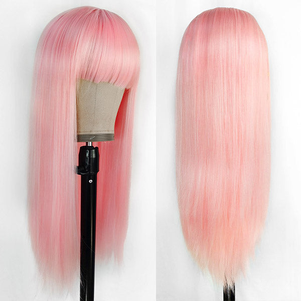 Long Synthetic Wigs With Bangs Halloween Pink Hair Wigs, Blonde Hair Wigs