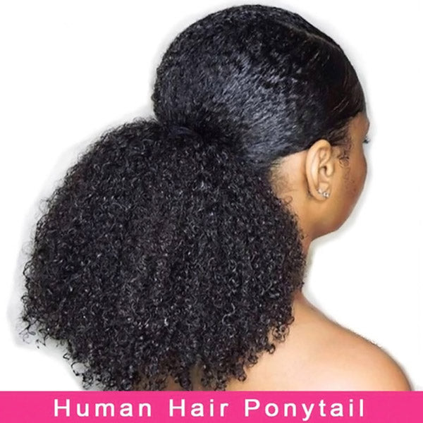 Afro Curly Ponytails Clip in Hair Extensions Kinky Curly Wrap Around Ponytail Human Hair