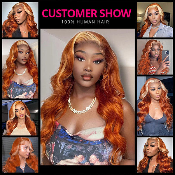 Orange and Blonde Wig 13x4 HD Lace Front Wig Body Wave Human Hair Wigs