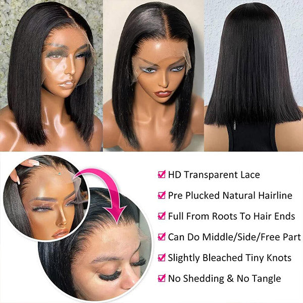 Straight Human Hair 13x4 Lace Front Wigs Short Bob Lace Wigs 14 Inch