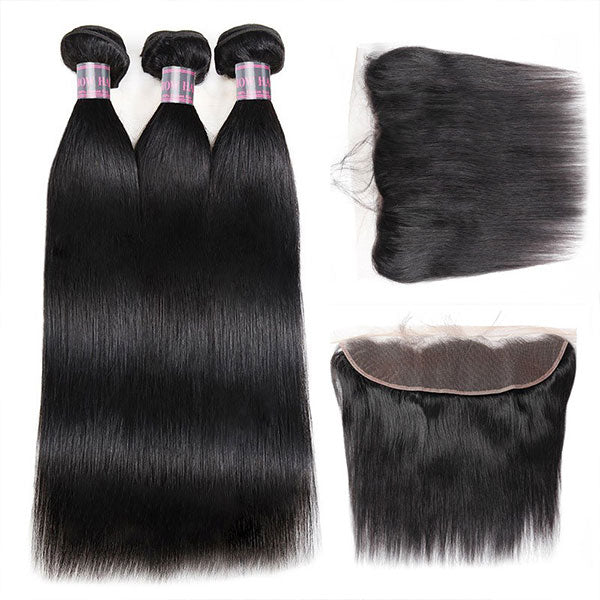 Ishow Malaysian Straight Virgin Hair 3 Bundles With 13*4 Lace Frontal Unprocessed Virgin Hair