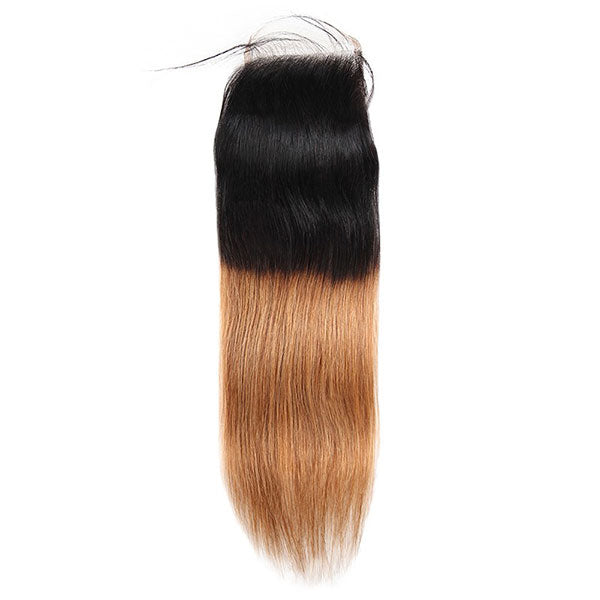 Ombre Straight Virgin Human Hair 3 Bundles With Lace Closure T1B/30