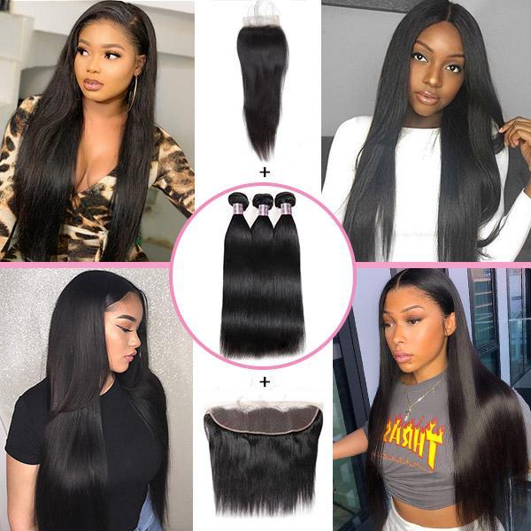 Customized 13*4 Lace Front Wig Virgin Remy Straight Human Hair With Frontal