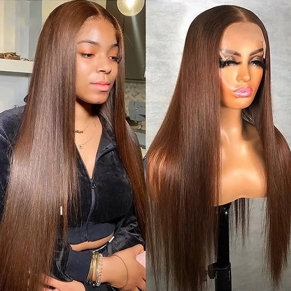 Hairsmarket #4 Chocolate Brown Wigs 13x4 HD Lace Frontal Wig Straight