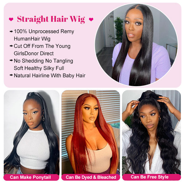 HD Transparent Straight Hair 13x4 Lace Front Wig Virgin Human Hair Wigs