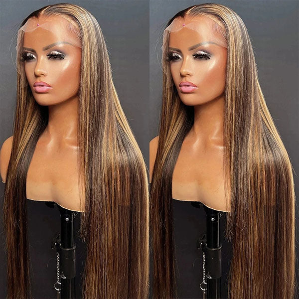 13x6 Lace Front Wig P4/27 Highlight Straight Wig 30 Inch Colored Wigs