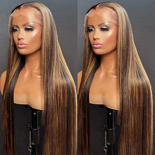 13x6 Lace Front Wig P4/27 Highlight Straight Wig 30 Inch Colored Wigs
