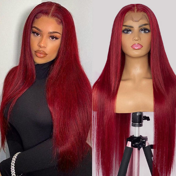 13x4 Lace Wig Burgundy Lace Front Wigs Virgin Straight Human Hair 99J Lace Front Wig
