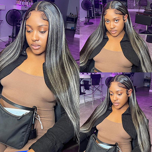 Highlight Grey Lace Wigs 13x4 Lace Frontal Wig Ombre Straight Wig HD Lace