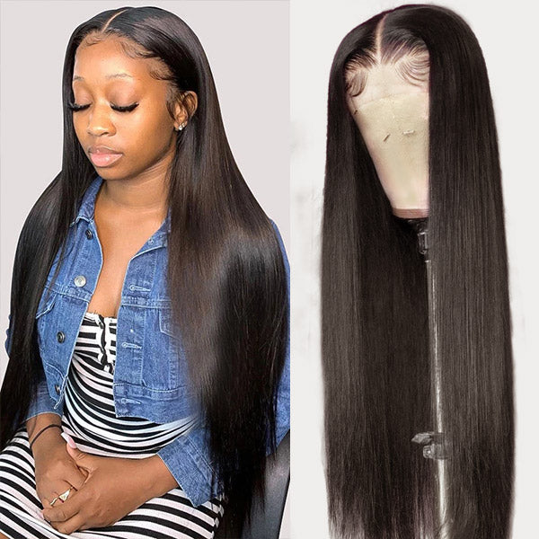 Straight Human Hair Wig 4x4 Lace Closure Wig HD Transparent Lace Wigs