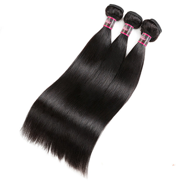 Peruvian Straight Human Hair 3 Bundles With 13*4 HD Transparent Lace Frontal