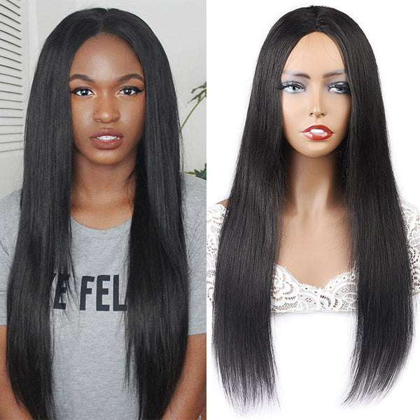No Lace Wigs Easy To Wear Middle Part Straight Human Hair Wigs