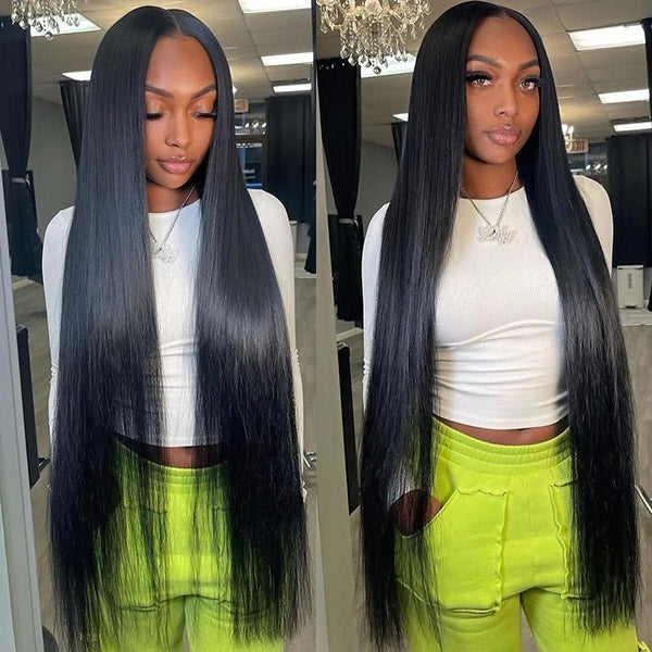 Long 40 Inch Lace Closure Straight Human Hair Wigs 4x4 HD Glueless Lace Wigs