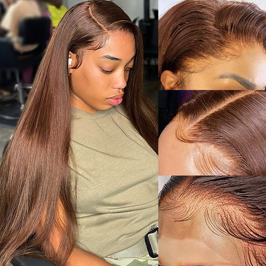 Hairsmarket #4 Chocolate Brown Wigs 13x4 HD Lace Frontal Wig Straight