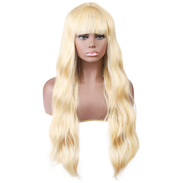 Long Blonde Wigs with Bangs for Women Natural Looking Wigs, No Lace Wig