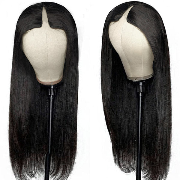 V Part Wigs Glueless Straight Human Hair Wigs No Gel No Leave out Thin Part Wig