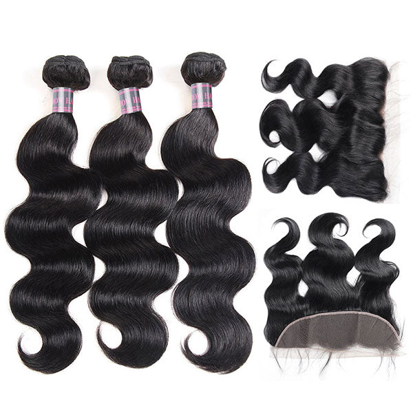 Ishow 8A Indian Virgin Human Body Wave 3 Bundles With 13*4 Lace Frontal Virgin Human Hair