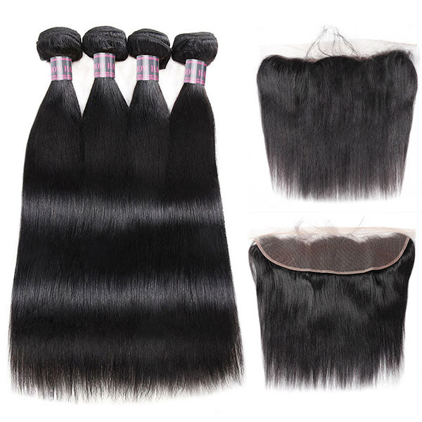Ishow Indian Straight Human Hair 4 Bundles With 13x4 Lace Frontal For Sale