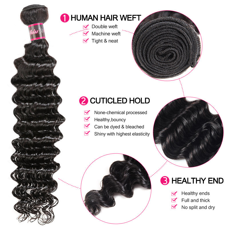Hairsmarket Brazilian Deep Wave Hair 3 Bundles With Lace Closure