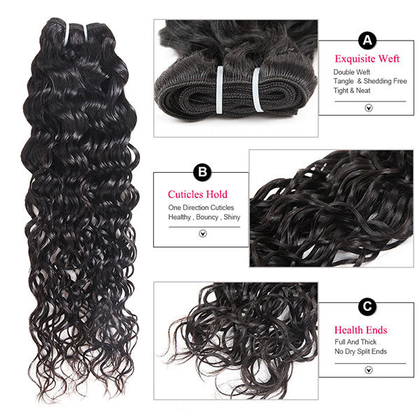Ishow Water Wave Virgin Malaysian Human Hair 4 Bundles With Lace Frontal Closure For Sale