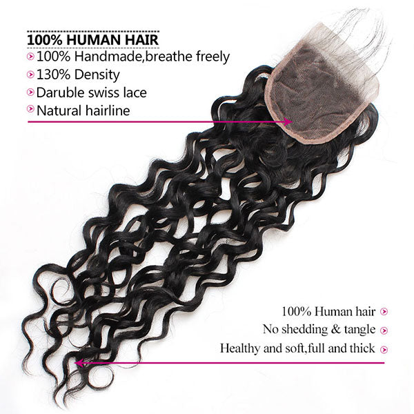Ishow Malaysian Water Wave Virgin Human Hair 4 Bundles With Lace Closure
