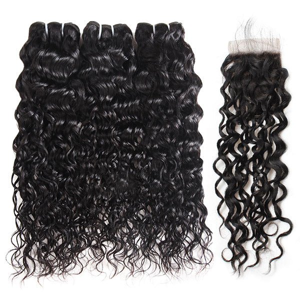 Water Wave Human Hair With Lace Closure 9A Virgin Hair 4*4 Customized Lace Wigs